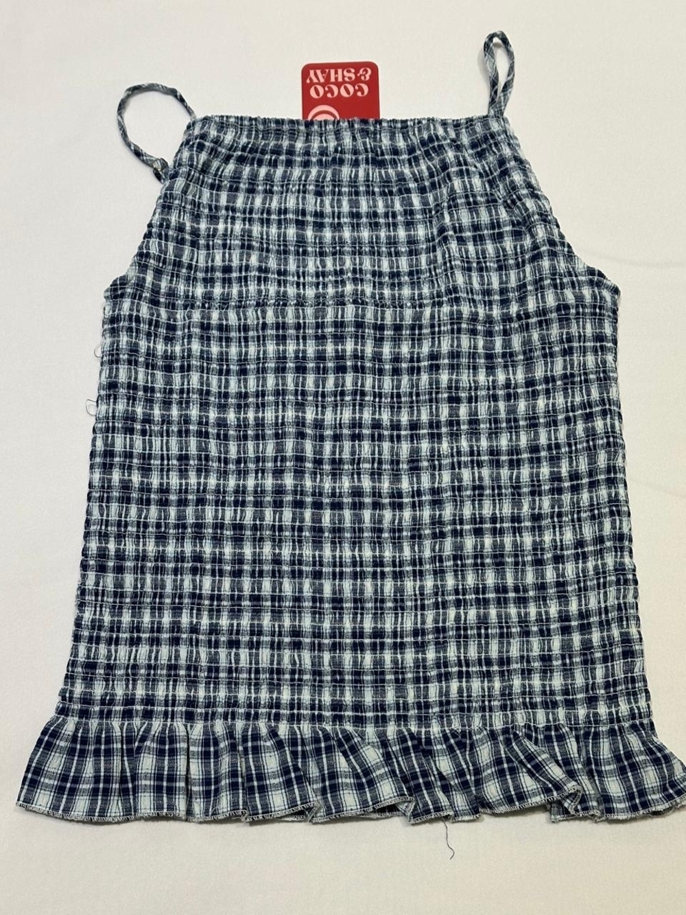 Coco & Shay Side XL Blue Plaid Smocked Ruffle-Hem Women's Skirt NWT